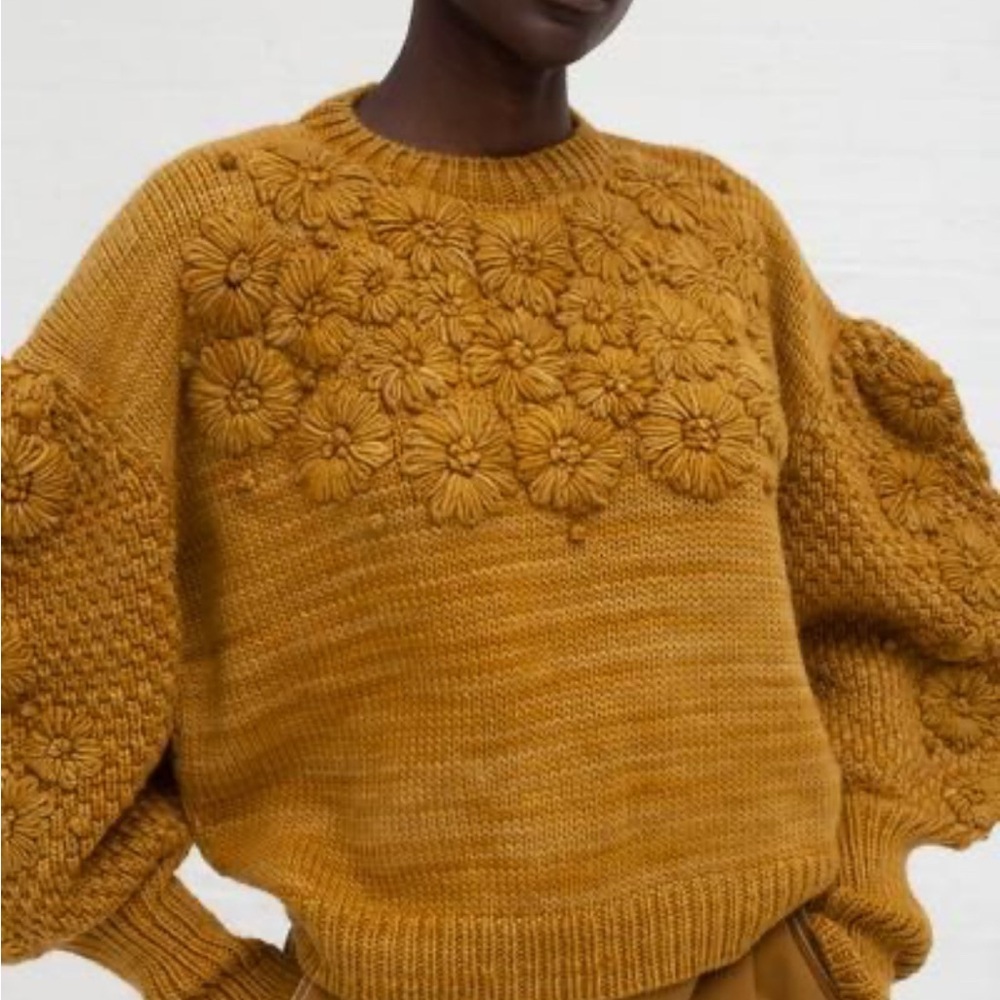 ULLA Johnson Ciel Embroidered Merino Wool Knit Sweater